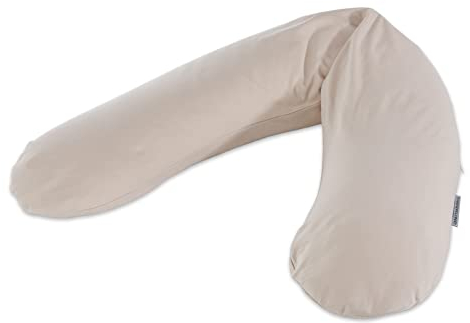 Theraline Das Original Schwangerschaftskissen & Stillkissen 190cm – Seitenschläferkissen Stillkissen Perlen – inkl Stillkissenbezug Kieselgrau Bambus Kollektion