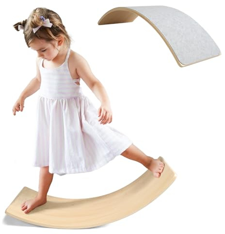 Wooden Wobble Balance Board for Kids, Toddler Montessori Rocker Board Balancing Training, Open-ended Learning Toys for Indoor Outdoor Exercise Yoga 3+ Years Old