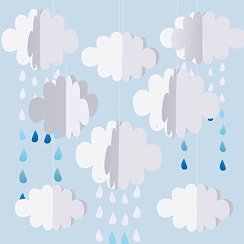 20 Pcs 3D Cloud Hanging Decorations Paper Artificial Clouds and Raindrop Props Ceiling Shower April Party Decor Ornaments for DIY Wedding Room