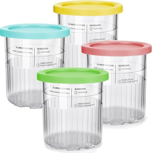 Eiscreme-Behälter, Ersatz-Pint und Deckel, 680 ml, für Ninja Creami, kompatibel mit NC500 NC501 Deluxe, BPA-frei, spülmaschinenfest, luftdicht, blattsicher, 4 Stück, Rosa, Grün, Blau, Gelb