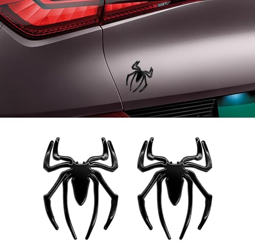 2 emblemi 3D a forma di ragno, emblema con logo ragno, in metallo cromato, adesivo per carrozzeria personalizzato, badge in metallo 3D autoadesivo per auto, camion, porta Windown (nero)