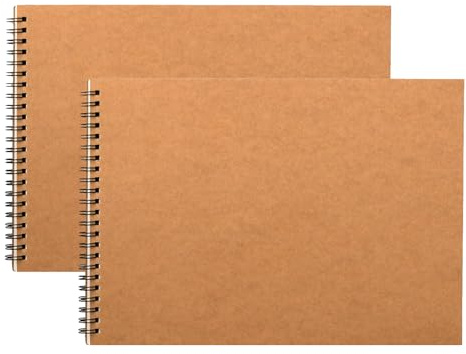 2 Stück Skizzenbuch A3, Querformat, Spiralbindung, A3, 60 Seiten aus 160 g/m² Zeichenpapier, fester Einband, A3