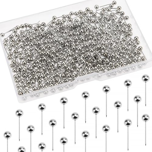 YIXISI 500 PCS Map Tacks, Plastic Round Head Tacks, Colorful Map Push Pins, Small Size Pushpins, Decorative Drawing Pins, for School, Office, Family, Interest, Cork Notice Board Marking, Silver
