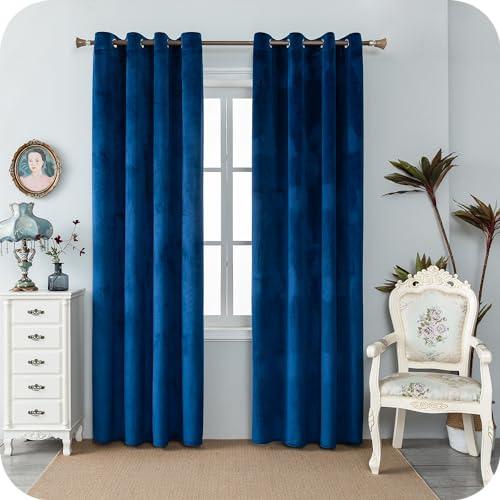 GIRASOLE HOME Coppia Tende Adelaide Morbide Oscuranti Termiche in Velluto 2 Pannelli da 140x280cm con Occhielli, Blu