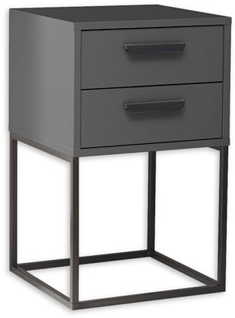 SUNA Nachttisch Nachtschrank in Graphit mit Schubladen 40 x 65 x 38,5 cm | Nachtkommode mit schwarzem Metallgestell und Griffen, praktischer Stauraum fürs Schlafzimmer, graphitfarbenes Design