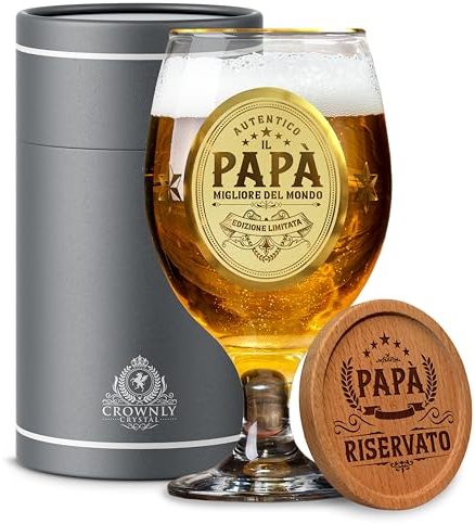 CROWNLY CRYSTAL® Regalo Papà Tazze Personalizzate Bicchieri Birra Particolari Idee Compleanno Festa Del Papà Originali Personalizzata Regalo Padre Uomo