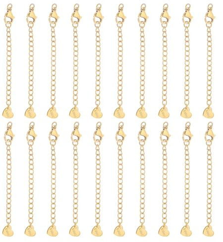 UNICRAFTALE 20 pieza de 75 mm de Largo 304 cadenas Extensoras de Cadena de Acero Inoxidable con Cierres de Pinza de Langosta Y Pestañas de Cadena de Corazón Extensión de Cadena Chapada En Oro