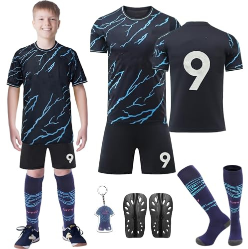 Fußballtrikot Kinder 2023/2024 Jungen Football Trikot Set, Schweißabsorbierenden Fußball Trikot Trainingsanzug Shirts Shorts und Socks, Nr.9 Jersey Fußballtrikot für Jungen Mädchen