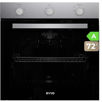EVVO Horno Eléctrico Empotrable, Eficiencia A - 2800W, 77 Litros, Función Grill, 4 Programas, Temporizador, Mando Selector, Puerta Triple Acristalamiento Modelo: H10 (Color Inox)