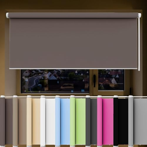 Seitenzugrollo 75 x 230 cm Verdunkelung Rollos Sichtschutz und Sonnenchutz Klemmrollo Fensterrollo für Fenster und tür, Braun