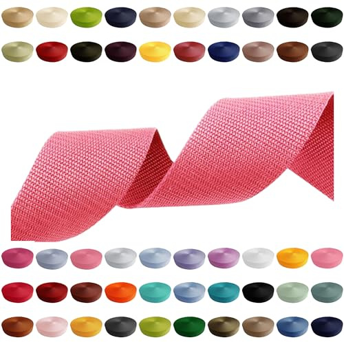 Gurtband 2m 5m 10m 50m, 50 Farben, Breite 10mm 15mm 20mm 25mm 30mm 40mm 50 mm Taschengurt Polypropylen Ideal für DIY-Projekte, Handarbeiten (335) Rosa, 25mm x 2m