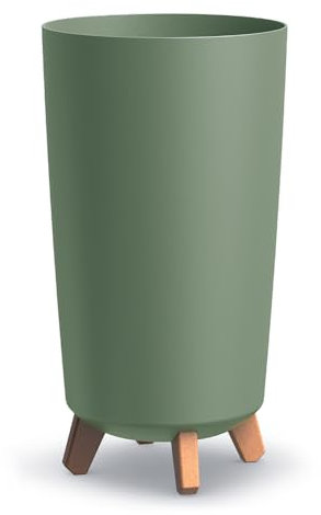 DIKEL Gracia Tubus Vaso rotondo su gambe - Vaso da interno ed esterno - Vaso da fiori - Vaso da balcone - Vaso decorativo - DGTL200 + argilla espansa 1l - 195x195x365mm - Verde
