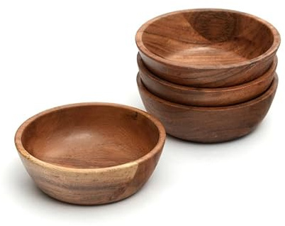 WEBHUSHI Acacia Wood Bowl Set of 4, 4.75-Inch Medium Serving Bowls, 150 Cubic cm Volume, 0.15 Liter Capacity, Brown