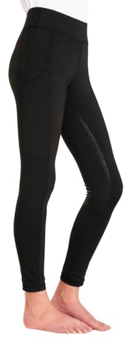 Kids Equestrian Riding Tights - Full Silicone Seat Grip - 4-Way Stretch Fabric - Dual Phone Pockets - Deep Elastic Waistband - Durable Polyester & Elastane Blend - Machine Washable