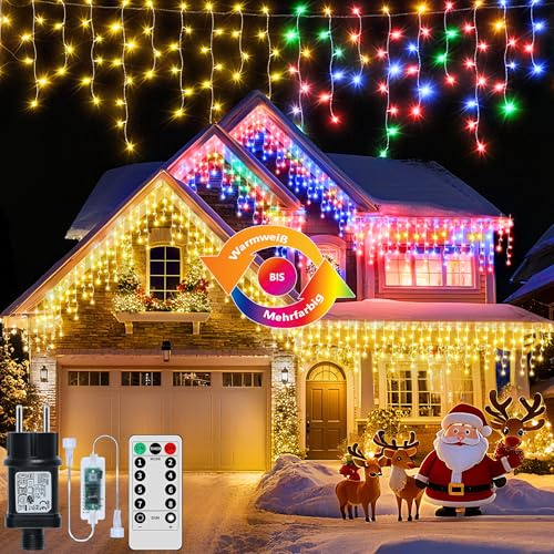 Holwim 800LED Eisregen Lichterkette, 25+5M Erweiterbar Weihnachtsbeleuchtung Lichtervorhang mit IP65 Wasserdicht, 8 Modi Stecker, Timer, Memory-Funktion für Innen Außen Weihnachten Deko Dach Balkon