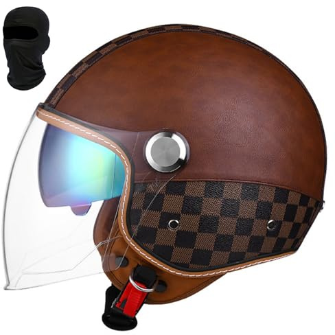 3/4 Retro Helm Motorrad Jethelm Motorradhelm Rollerhelm Mit Doppelbrille Herausnehmbares Futter Chopper Helm Mit ECE Zulassung Motorradhelm Halbschale Für Erwachsener Herren Damen
