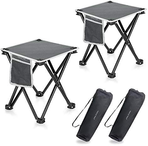 Zaboro Triple Tree 2 Pack Folding Camping Stool, 13.8 Inch Small Portable Lightweight Stool with Side Pocket, Foot Stool with Carry Bag for Hiking, Fishing and Beach, Hold up to 400lbs, Grey