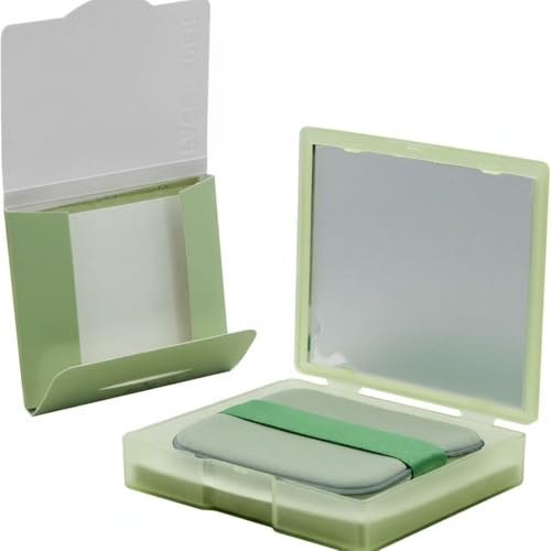 Trifletopia 100pcs Blotting Paper - with Mirror and Puff - absorbs Oil, Controls Shine - Perfect Oil Blotting Sheets for face - Portable Oil Absorbing Sheets for Oily Skin