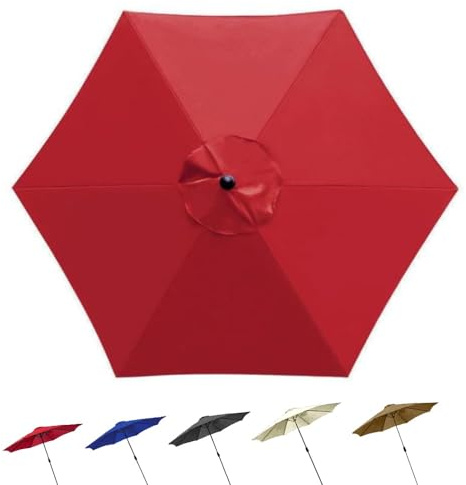 6 Ribs Market Table Umbrella Top Cover, 9ft/10ft Outdoor Yard Parasol Replacement Cloth, Waterproof Anti-UV Umbrella Canopy for Pool Beach Patio(Red, 3m(10ft))