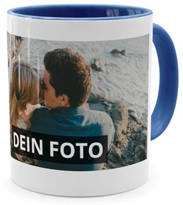 printplanet® - Zweifarbtasse mit Foto bedrucken lassen - Fototasse personalisieren – Kaffeebecher zum selbst gestalten (Blau)