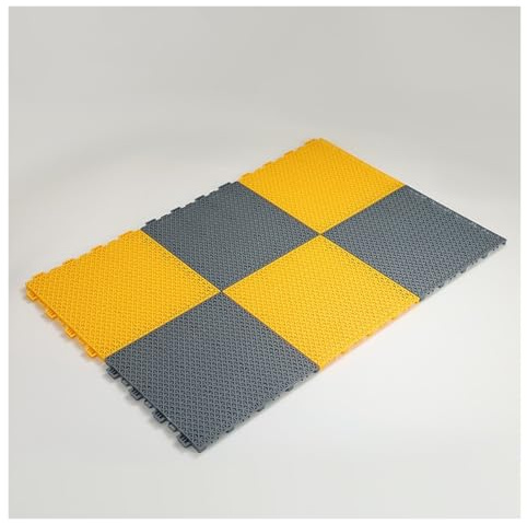 Caillebotis Plastique Léger et Facile Déplacer Dalles Terrasse Emboîtables Pvc Tapis Douche Extérieur Toilettes Extérieures Centres Commerciaux(Grey-yellow,6pieces)