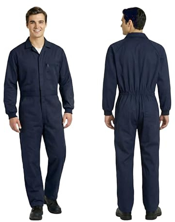 Buzo de Trabajo – Mono Industrial Multibolsillos | Tejido Resistente (65% Poliéster / 35% Algodón), Puños Elásticos y cierre Cremallera con Velcro | Ideal para Talleres, Industria (Azul Marino, S)