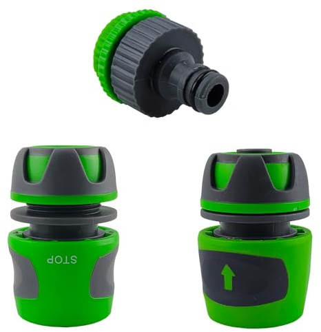 RIEGOPRO Pack Conectores de Riego para Manguera de Jardín Bicomponentes Antideslizantes – Conector Rápido + Conector Aquastop Antigoteo + Adaptador de Grifo (15mm)