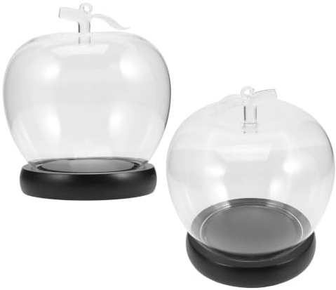 TOKIDNY 2pcs Glass Display Dome with Lighting Base, Dustproof Keepsake Display Cloche Cover for Treasures and Cakes, Elegant round Bell Jar for Christmas and Anniversary Centerpieces