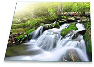 Herdabdeckplatte Abdeckung Ceranfeld Abdeckplatte Schneidebrett 1-Teilig 60x52 Wasserfall Fluss Mehrfarbig Spritzschutz Glasplatte Ceranfeldabdeckung Herdschutz Sicherheitsglas Glasschneidebrett