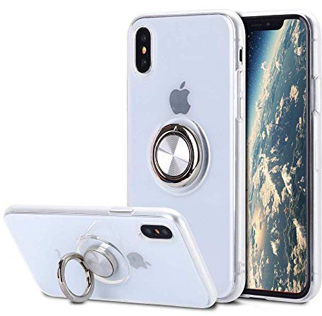 SORAKA Clear Case for iPhone X/iPhone XS with 360 Rotating Ring Holder Slim Fit Soft TPU Transparent Case with Metal Plate for Magnetic Car Phone Holder