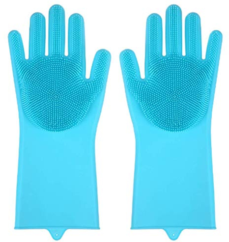 Spülhandschuhe Magic Multifunktionale Silikonhandschuhe Waschschwamm Handschuhe zum Geschirrspülen, Küche, Auto, Bad, Tierhaarpflege und mehr, 1 Paar