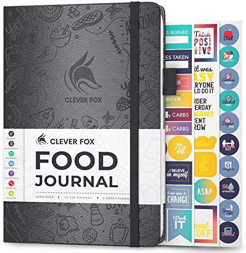 Clever Fox Lebensmittel Journal - Tägliches Ernährungstagebuch zur Verfolgung der Kalorien, Einhaltung einer gesunden Ernährung & Erreichen von Gewichtsverlustzielen - Silber Schwarz