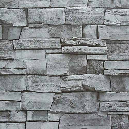 Timeet Selbstklebende Tapete Steinoptik Grau Backstein Steintapete Ziegel Klebefolie Muster Stein Wandtapete Wasserfest Wandaufkleber Abnehmbar Vinyl Folie für Wand, Küche, Kamin 44cmx10m