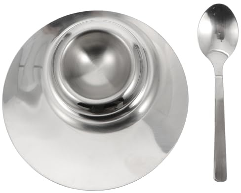 Cabilock Eierbecher Edelstahl Eierablage Gekochtes Ei Geschirr mit Löffel Frühstück Dessert Serviergeschirr Restaurant Zuhause Küchenutensilien Make Up Schwamm Halterung