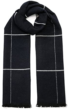 tonten Sciarpa invernale classica da uomo in lana australiana Sciarpe a righe leggere lavorate a maglia a quadri caldi con confezione regalo (Blu)