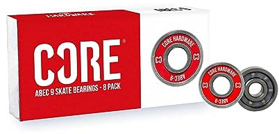 CORE ABEC 9 Skateboard Bearings - Pack of 8/4 Premium Sealed 608 Bearings for Skateboards, Longboards, Stunt Scooters and Roller Skates (4 Pack, Red ABEC 9)