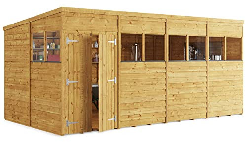 BillyOh 16x8 Switch Pent Log Cabin Wooden Garden Shed | 28x28 Framing Garden Storage Shed with Customizable Doors & Windows, Overlap Cladded Walls, Green Mineral Roof Felt | Versatile Outdoor Storage