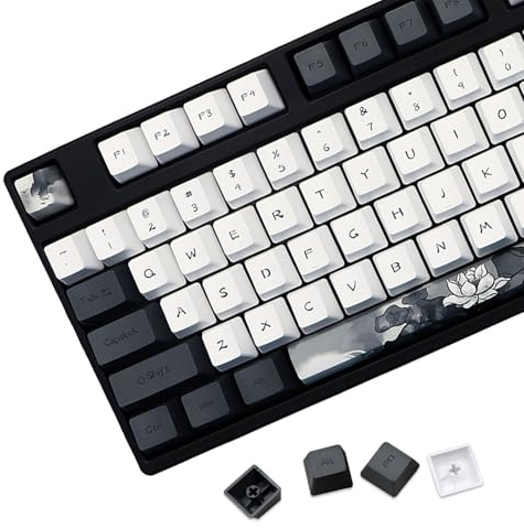 JSJT Tinte Lotus Tastenkappen PBT Tastenkappen 140 Tasten OEM Profil Tastenkappe für ANSI/ISO Layout Cherry MX Switches 61/64/68/84/87/96/104/108mechanische Tastaturen(nur Tastenkappe)