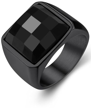 GoldChic Schwarzer/Blauer Stein Ring Herren Damen Siegelring mit Gravur Geburtsstein Edelstahlring Bandring Solitärring Schmuck Größe 54mm bis 72mm wählbar