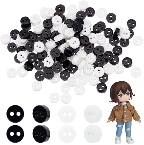 FINGERINSPIRE 800 Stück 6 mm Mini Harzknöpfe Schwarz Weiß Harzknöpfe mit Muster Runde Mini Knöpfe Kleine 2 Loch Knöpfe Nähwerkzeuge Dekorativer Knopf für Puppenkleidertasche DIY Handarbeit