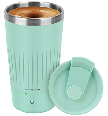 VAlinks Self Stirring Coffee Mug - Rechargeable Stainless Steel Auto Self Mixing Cup with Lid, 400ml/13.5oz Travel Mugs To Stir Coffee, Mixed Milk, Tea，Office Car Use, Green