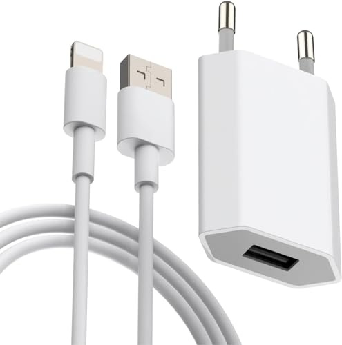 Chargeur pour IPhone 8, 6, 6S, 7, 7 Plus, 10, XR, XS, SE, IPod Touch 5G, Max Adaptateur Telephone Connecteur avec 2M Câble USB Prise 5V1A (Blanc)