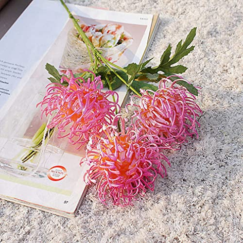 Equirider 3 Köpfe goldene Chrysantheme Zweig Kunststoff künstliche Blumen Hochzeit Heimdekoration Pflanze grüne Blätter
