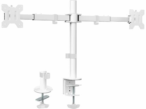 VIVO Dual LCD LED 21 to 32 inch Monitor Desk Mount, Heavy Duty, Adjustable Telescoping Arms, Flush Wall Setup, Fits 2 Screens, White, STAND-V002EW
