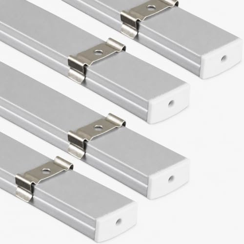 JANDEI – 4er-Pack 1-m-Aluminiumprofile für Aufputzmontage von LED-Streifen, Kanal LED-Leuchten mit halbtransparentem Diffusor. Inklusive Endkappen, Befestigungsclips – Für Streifen bis 20 mm Breite