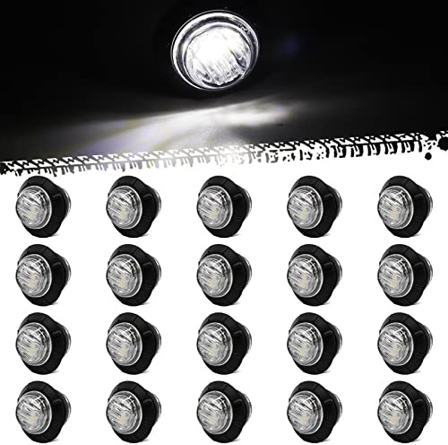 Biqing 20PCS Feu de Position Latéral Blanc,3/4 Rond Feux De Dégagement 12V 24V LED latérales Feux de Gabarit Avant Feux Arrière Lampes Indicateur de Position avec œillet en Caoutchouc