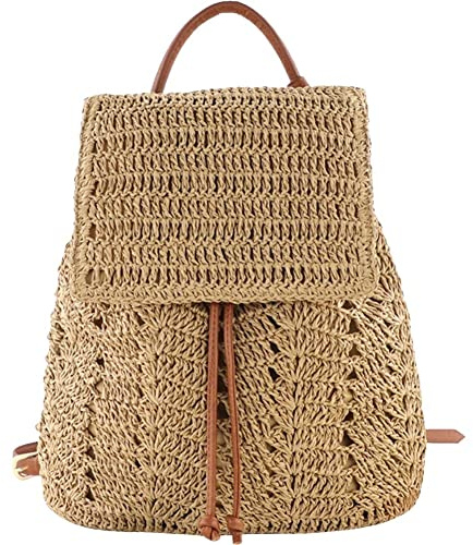 Casiler Mochila De Paja para Mujeres Verano Bolsas De Viaje Tejidas De Crochet Mochilado De Playa Tejida