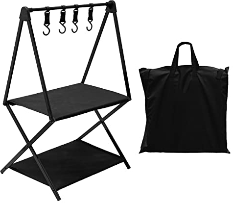 NUZAMAS 2-lagiger klappbarer Picknick-Camping-Wandertisch aus Segeltuch, Reise-Klapptisch, Campingtisch mit Haken für Outdoor-Indoor-Picknick-Strand-Grill (Schwarz)