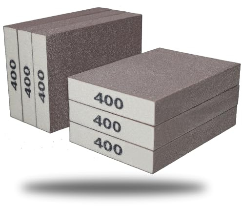 Tonmp 6 Pack 400 Grit Fine Sanding Sponge, Washable and Reusable Sanding Blocks Great for Pot Pan Brush Sponge Brush Glasses Sanding Wood Sanding Metal Sanding (400 Grit)