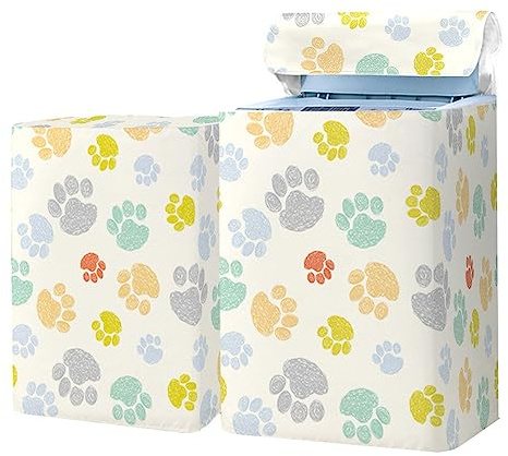 Odot Funda Lavadora de Carga Superior Funda, Lavadora Exterior Impermeable con Cremallera para Lavadora y Secadora de Carga Superior (XS,Huella de Perro)
